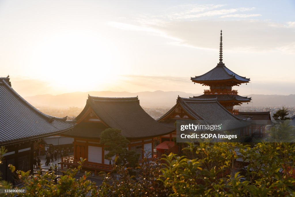 View of the Kiyomizu-dera Buddhist temple in Kyoto...