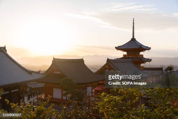 View of the Kiyomizu-dera Buddhist temple in Kyoto.