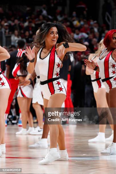 Chicago Bulls dancer performs during the game against the Charlotte Hornets on November 29, 2021 at United Center in Chicago, Illinois. NOTE TO USER:...