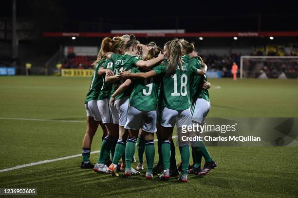 Simone Magill of Northern Ireland celebrates after scoring during the World Cup 2023 qualifier between Northern Ireland and North Macedonia at...