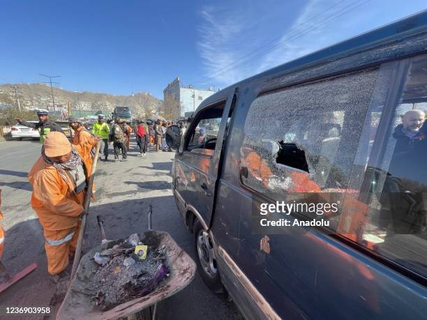 View from the site after a bomb attack occurred near the Shia Mosque in Kabul, Afghanistan on November 30, 2021. It is reported that one person was...