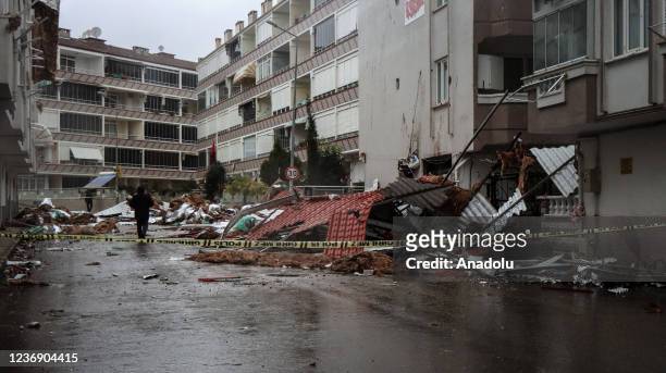 View of damage at the Gulf of Gemlik due to powerful winds in Bursa, Turkey on November 30, 2021. A number of fishing boats on the beach sank or hit...