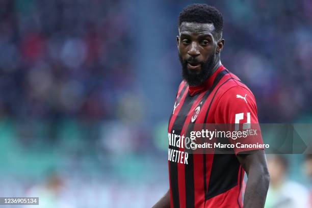 Tiemoue Bakayoko of Ac Milan looks on during the Serie A match between Ac Milan and Us Sassuolo. Us Sassuolo wins 3-1 over Ac Milan.