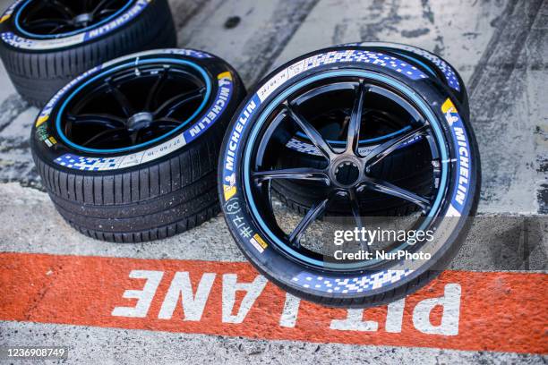 Michelin Pilot Sport EV tyre during the ABB Formula E pre-season test at Circuit Ricardo Tormo in Valencia on November 30 in Spain.