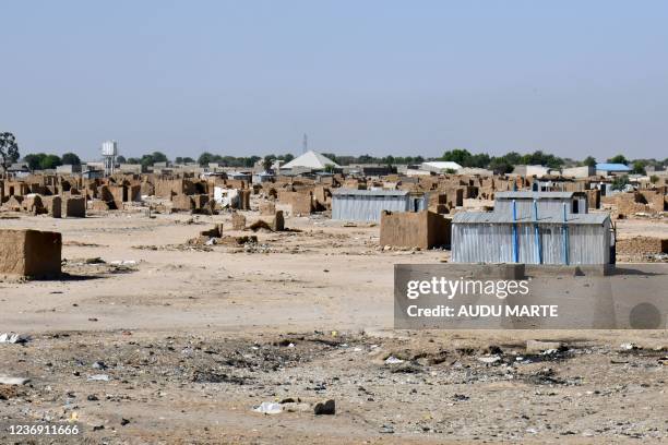 This view shows the Bakassi IDPs Camp in Maiduguri on November 30, 2021 as Internally displaced persons in Maiduguri have vacated their camps ahead...