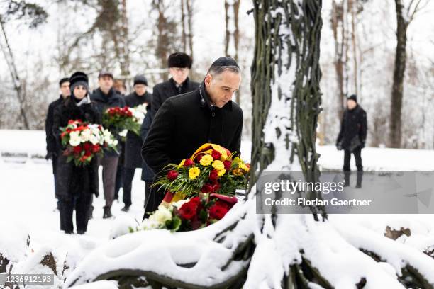 Heiko Maas, executive German Foreign Minister, is pictured during a memorial event 80 years after the Rumbula massacre on November 30, 2021 in Riga,...