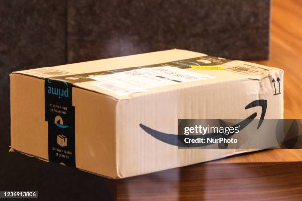 Amazon prime package is seen in Milan, Italy on October 7, 2021.