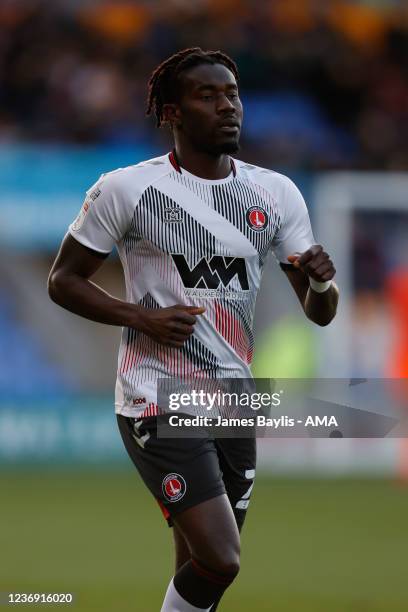 Pape Souare of Charlton Athletic during the Sky Bet League One match between Shrewsbury Town and Charlton Athletic at Montgomery Waters Meadow on...