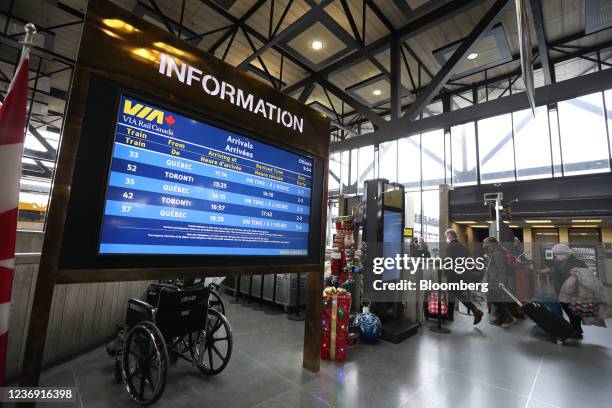 Travelers at the VIA Rail station in Ottawa, Ontario, Canada on Tuesday, Nov. 30, 2021. VIA Rail presented a new test train that is the first of 32...