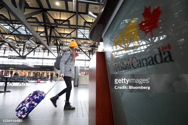 Travelers at the VIA Rail station in Ottawa, Ontario, Canada on Tuesday, Nov. 30, 2021. VIA Rail presented a new test train that is the first of 32...