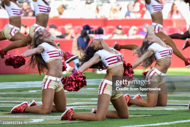 San Francisco 49ers Gold Rush cheerleaders perform in the end zone during the game between the Minnesota Vikings and the San Francisco 49ers on...