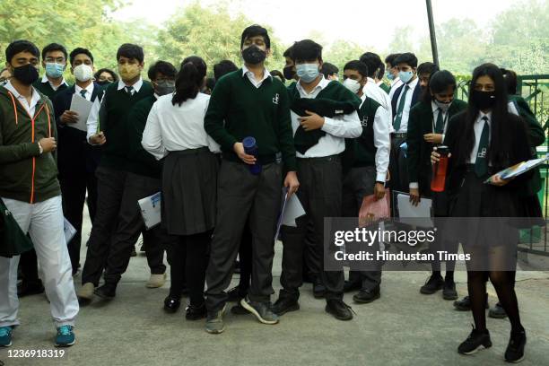 Students leave from exam centre after appearing for the Class 10th social science CBSE examination at Sector 30 on November 30, 2021 in Noida, India....