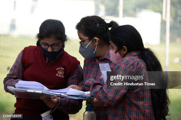 Students seen after appearing the Central Board of Secondary Education first term of class 10th social science exam at Kendriya Vidyalaya school on...