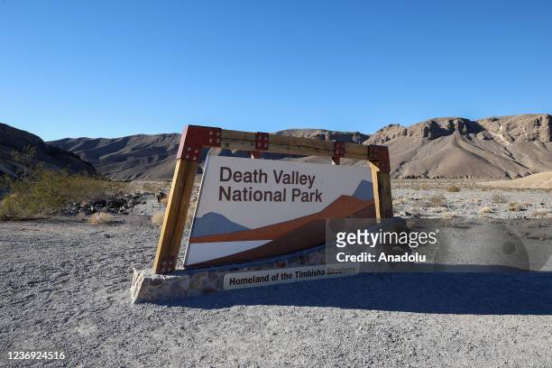 Death Valley National Park welcome sign is seen on November 29, 2021 in Death Valley, California, United States.