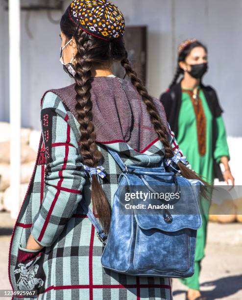 Turkmen students are seen at a street in Ashgabat, Turkmenistan on November 30, 2021.