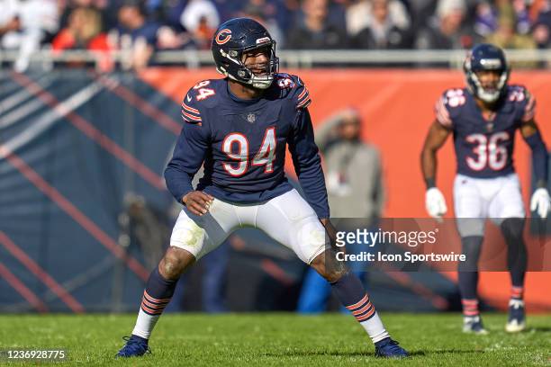 Chicago Bears outside linebacker Robert Quinn in action during a game between the Chicago Bears and the Baltimore Ravens on November 21, 2021 at...