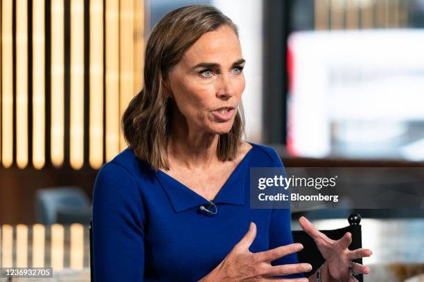 Leeny Oberg, executive vice president and chief financial officer of Marriott International Inc., speaks during a Bloomberg Television interview in...