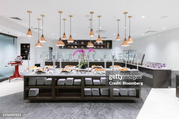 The breakfast buffet area at the New York Marriott Marquis in New York, U.S., on Tuesday, Nov 9, 2021. Marriott International Inc., which has more...