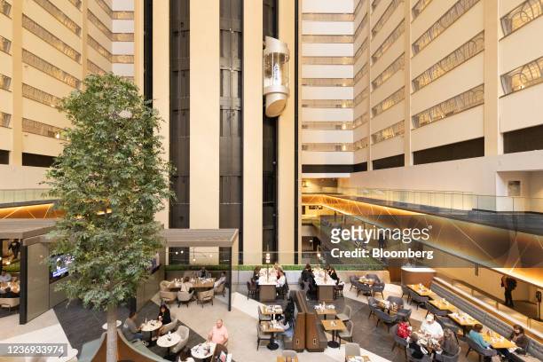 Restaurant at the New York Marriott Marquis in New York, U.S., on Tuesday, Nov 9, 2021. Marriott International Inc., which has more than 7,900 hotels...