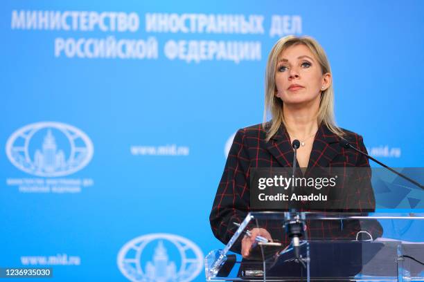 Russian Foreign Ministry Spokesperson Maria Zakharova gives a weekly press briefing at the Russian Foreign Ministry, in Moscow, Russia on December...