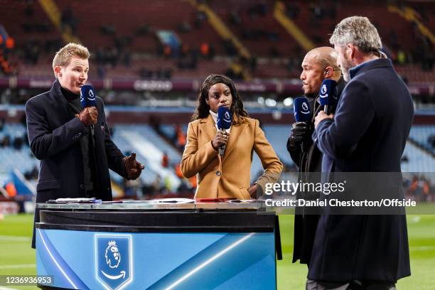 Amazon Prime Presenters Darrell Currie, Eniola Aluko, Nigel De Jong and Andy Townsend before the Premier League match between Aston Villa and...