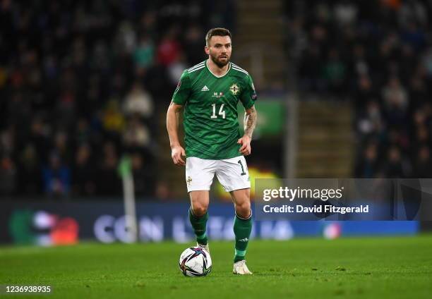 Antrim , United Kingdom - 15 November 2021; Stuart Dallas of Northern Ireland during the FIFA World Cup 2022 Qualifier match between Northern Ireland...