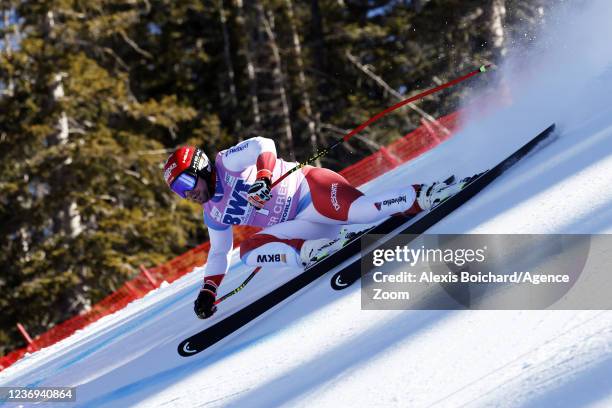 Beat Feuz of Switzerland in action during the Audi FIS Alpine Ski World Cup Men's Downhill Training on December 1, 2021 in Beaver Creek USA.