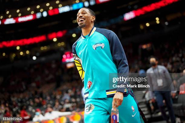 De'Anthony Melton of the Memphis Grizzlies smiles and runs out before the game against the Toronto Raptors on November 30, 2021 at the Scotiabank...