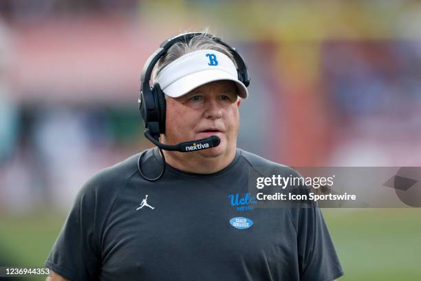 Bruins head coach Chip Kelly during a college football game between the UCLA Bruins and the USC Trojans on November 20 at United Airlines Field at...