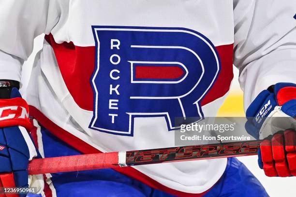 View of a Laval Rocket logo on a jersey during the Texas Stars versus the Laval Rocket game on December 01 at Place Bell in Laval, QC