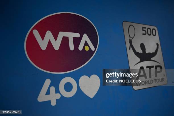 The Women's Tennis Association logo is seen at the National Tennis Center where the ATP and WTA China Open tennis tournaments were hosted annually...