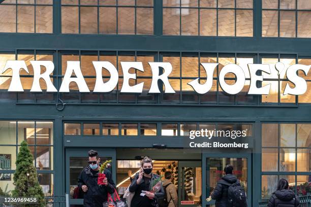 Signage outside the Trader Joe's Upper East Side Bridgemarket grocery store in New York, U.S., on Thursday, Dec. 2, 2021. The century-old vaulted...