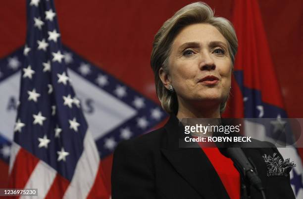 Democratic presidential hopeful US Senator Hillary Clinton speaks at a press conference regarding John Edwards' announcement that he is withdrawing...