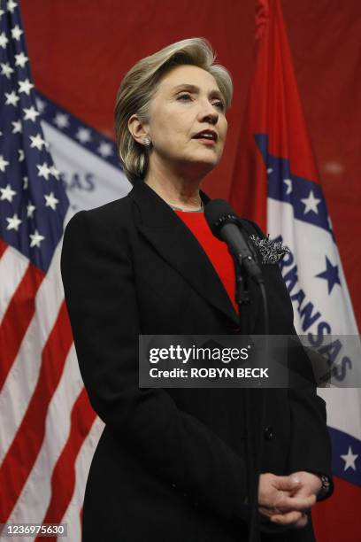 Democratic presidential hopeful US Senator Hillary Clinton speaks at a press conference regarding John Edwards' announcement that he is withdrawing...