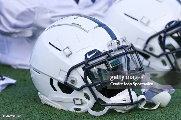 General view of a Penn State Nittany Lions helmet on the field prior to the college football game between the Penn State Nittany Lions and the...