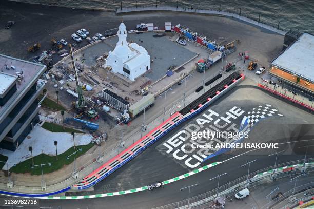 AlphaTauri's Japanese driver Yuki Tsunoda drives during the first practice session of the Formula One Saudi Arabian Grand Prix at the Jeddah Corniche...