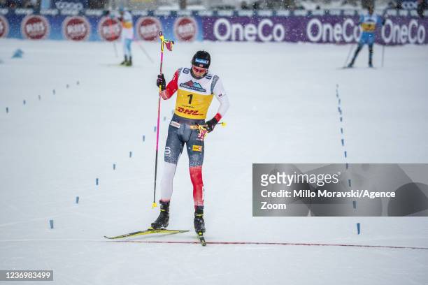 Johannes Hoesflot Klaebo of Norway takes 1st place during the FIS Cross Country World Cup Men's SP F Qualification on December 3, 2021 in...