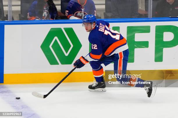 New York Islanders Center Josh Bailey chases the puck during the first period of the National Hockey League game between the San Jose Sharks and the...