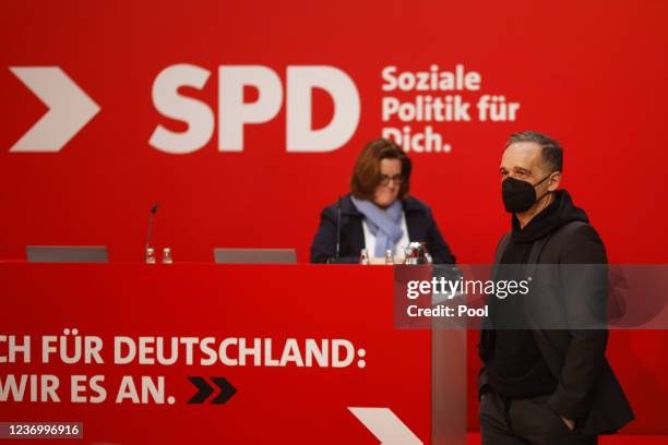 Heiko Maas attends an SPD federal party congress on December 4, 2021 in Berlin, Germany. The party is holding the congress, with many delegates...