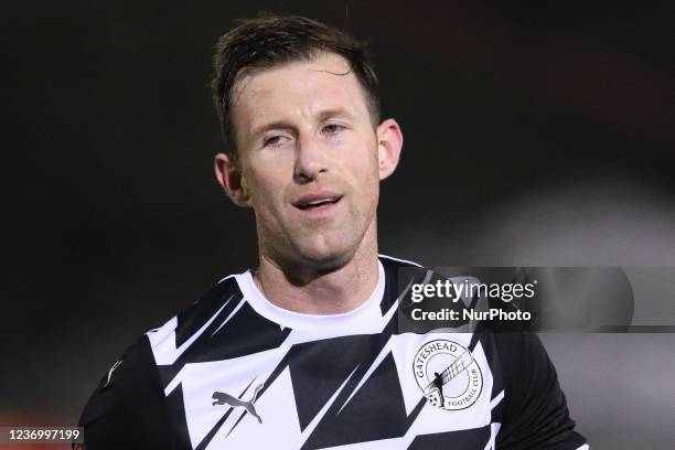 Mike Williamson of Gateshead reacts during the FA Cup match between Gateshead and Charlton Athletic at the Gateshead International Stadium, Gateshead...