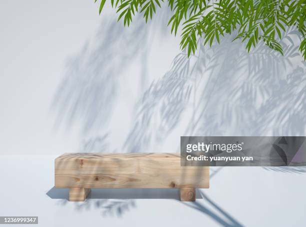 3d rendering exhibition background - wooden bench stock pictures, royalty-free photos & images