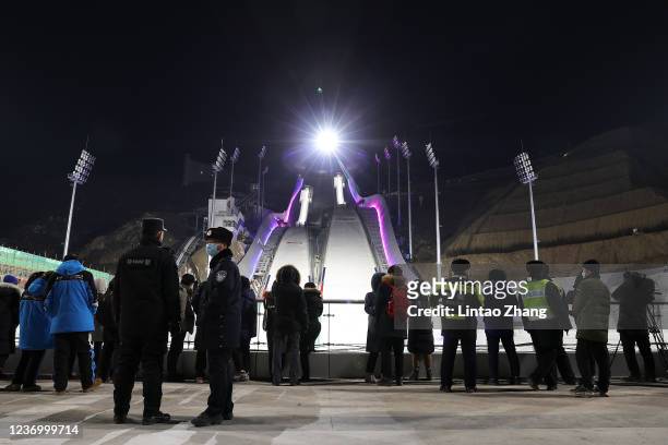 General view of the National Tilter Ski Center is illuminated during the Men's Large Hill Individual final of the 2021/2022 FIS Ski Jumping...