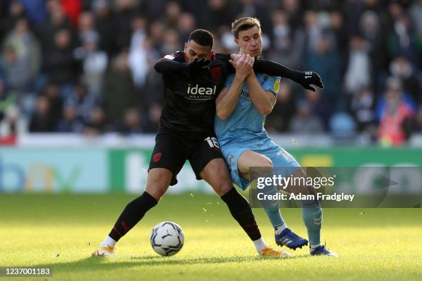 Karlan Grant of West Bromwich Albion and Ben Sheaf of Coventry City during the Sky Bet Championship match between Coventry City and West Bromwich...