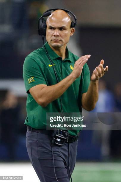 Head coach Dave Aranda of the Baylor Bears looks on from the sidelines as Baylor takes on the Oklahoma State Cowboys in the Big 12 Football...