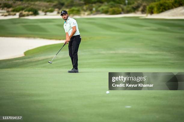 Abraham Ancer of Mexico putts on the 16th hole green during the third round of the Hero World Challenge at Albany on December 4 in Nassau, New...