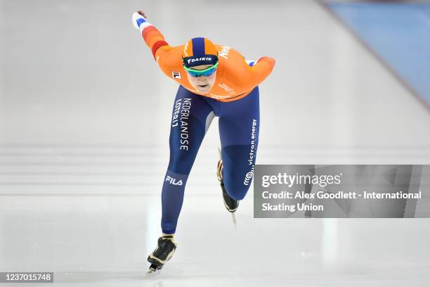 Lotte van Beek of the Netherlands competes in the women's 1000 meter event on Day 2 of the ISU World Cup Speed Skating at Utah Olympic Oval on...