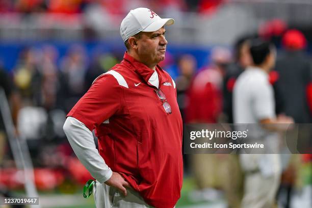 Alabama offensive coordinator Bill O'Brien prior to the start of the SEC Championship college football game between the Alabama Crimson Tide and...