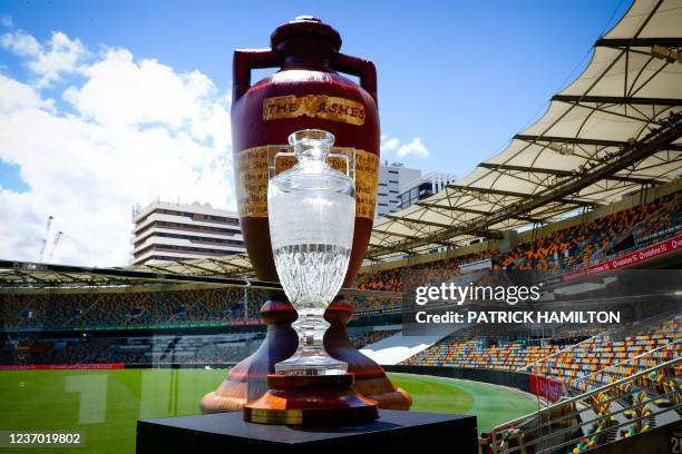The Ashes trophy is seen at the Gabba in Brisbane on December 5 ahead of the opening Ashes Test cricket match against Australia. - -- IMAGE...