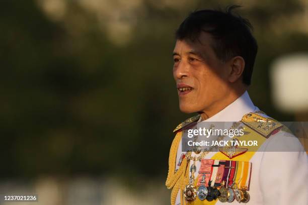 Thailand's King Maha Vajiralongkorn attends a groundbreaking ceremony for a monument of his father the late king Bhumibol Adulyadej at a memorial...
