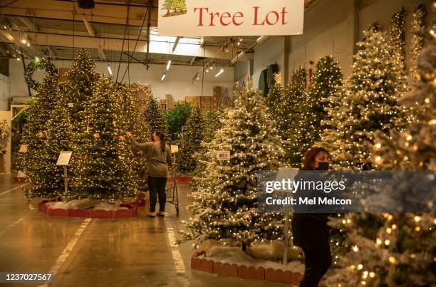 December 02, 2021: Lucy Grigoryan, left, of Glendale shops for a fake Christmas tree, while visiting Aldek Home in Van Nuys. At left, also looking at...
